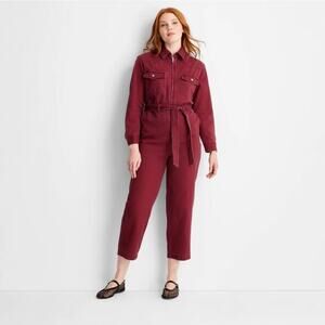 NWT Future Collective Long Sleeve Zipper Jumpsuit Color: Burgundy Size: Medium